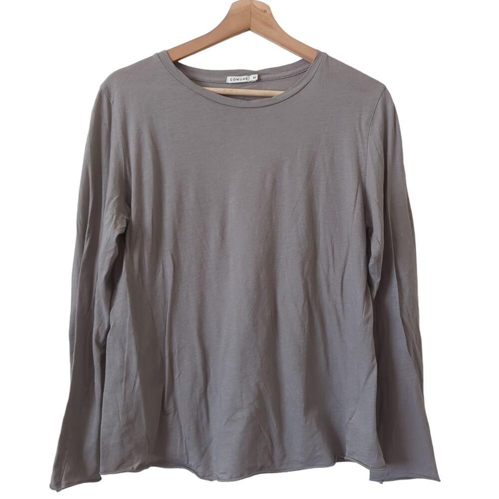 Comune Womens Long Sleeve  Top Gray Size Medium Lightweight Cotton Natural Fiber